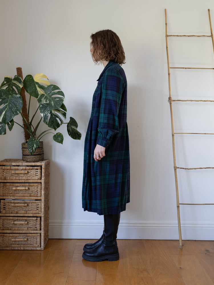 90s St Michael Tartan Smocked Dress - XL