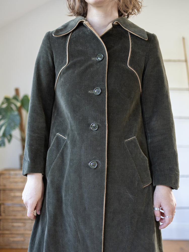 70s Olive Green Cord Coat - XS/S