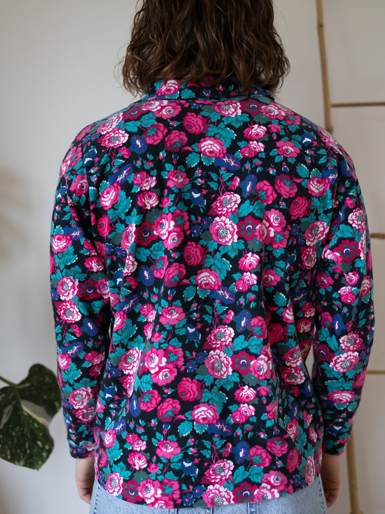 80s Laura Ashley Floral Quarter-Zip Top - L