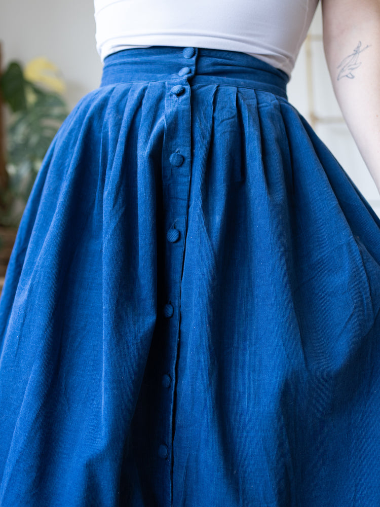 80s Laura Ashley Blue Corduroy Skirt - 26"