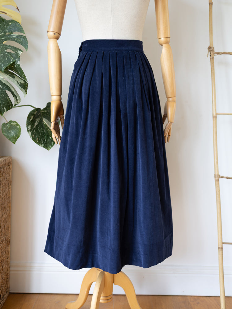 80s Laura Ashley Navy Corduroy Skirt - 25"