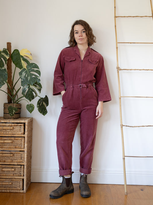 80s Richard Shops Burgundy Cord Jumpsuit - S