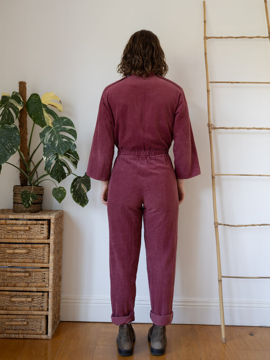 80s Richard Shops Burgundy Cord Jumpsuit - S
