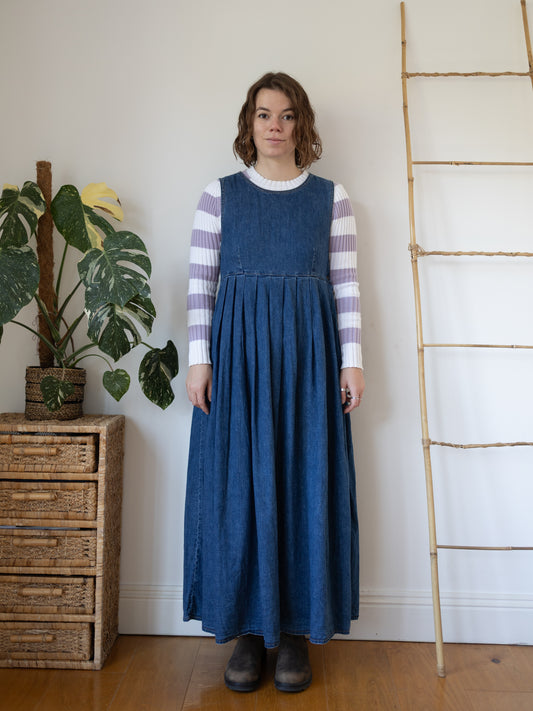 90s Laura Ashley Denim Pinafore Dress - M
