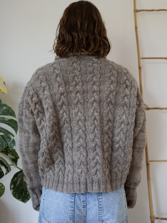 90s Grey Aran Cable Knit Jumper - L