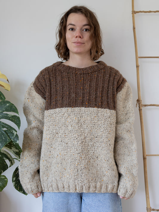 90s Mottled Colour Block Wool Jumper - XL
