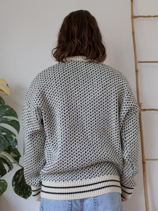 90s Black and White Birdseye Jumper - L