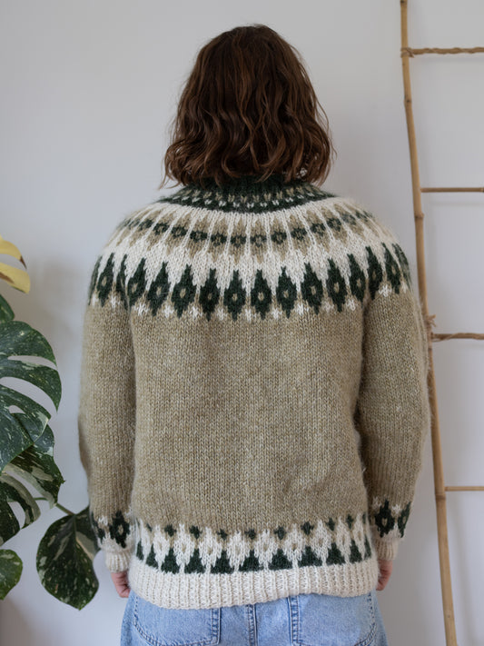 80s Green Icelandic Wool Cardigan - M