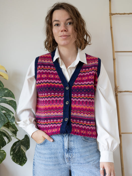 70s Pink Fair Isle Knitted Vest - M
