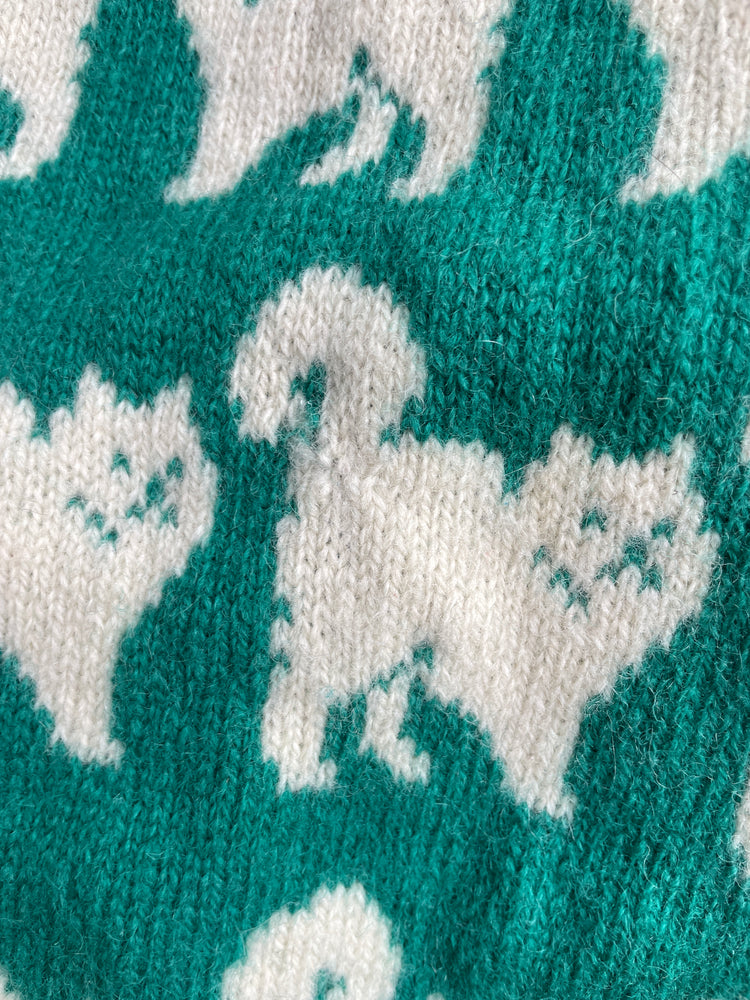 90s Green Cat Wool Jumper - S