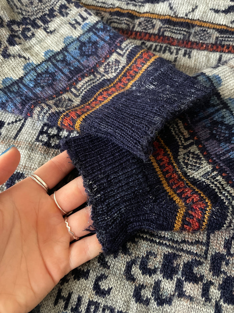 Nautical Celestial Inspired Wool Jumper - L