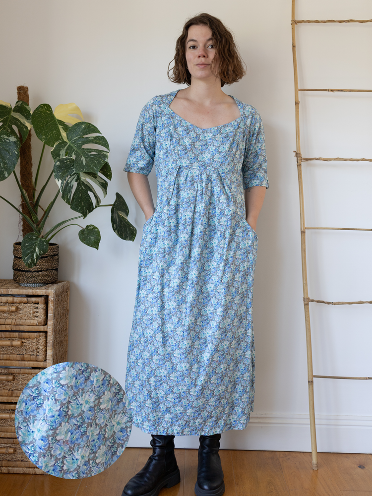 70s Blue Floral Maxi Dress - L