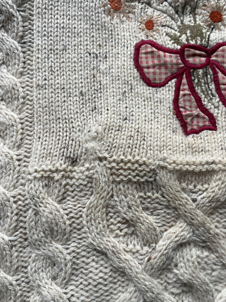 Floral Embroidered Wool Jumper - L