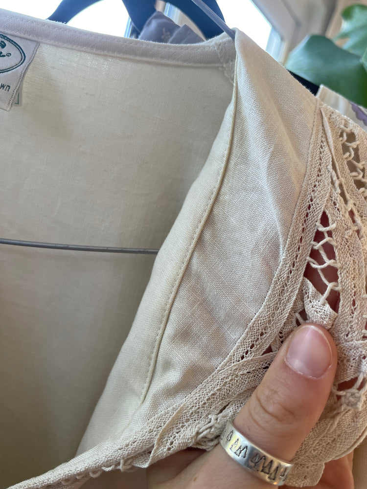 80s Laura Ashley Sailor Collar Linen Maxi Dress
