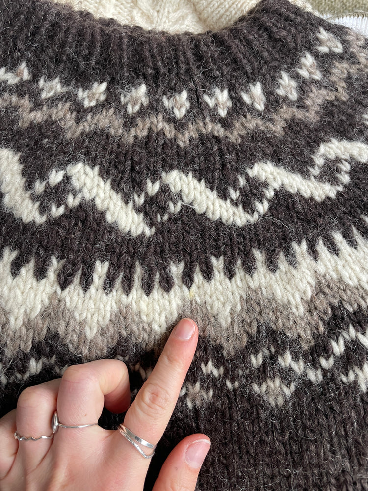 90s Brown Icelandic Style Wool Jumper - M