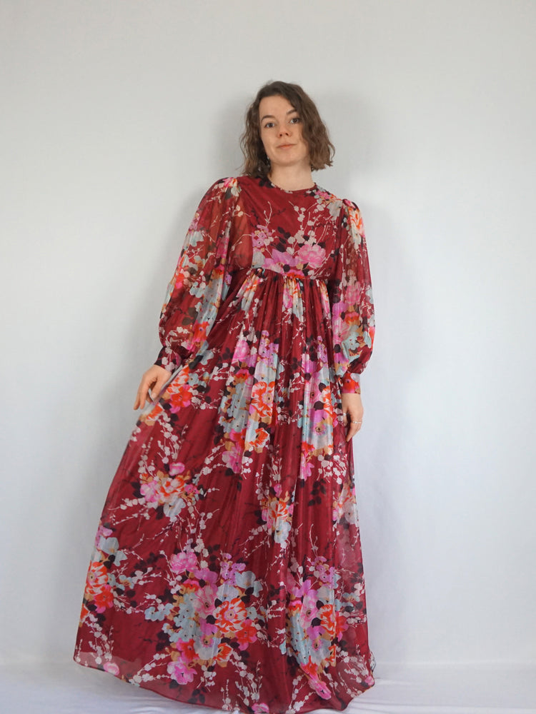 Deep Red Balloon Sleeve Dress - S