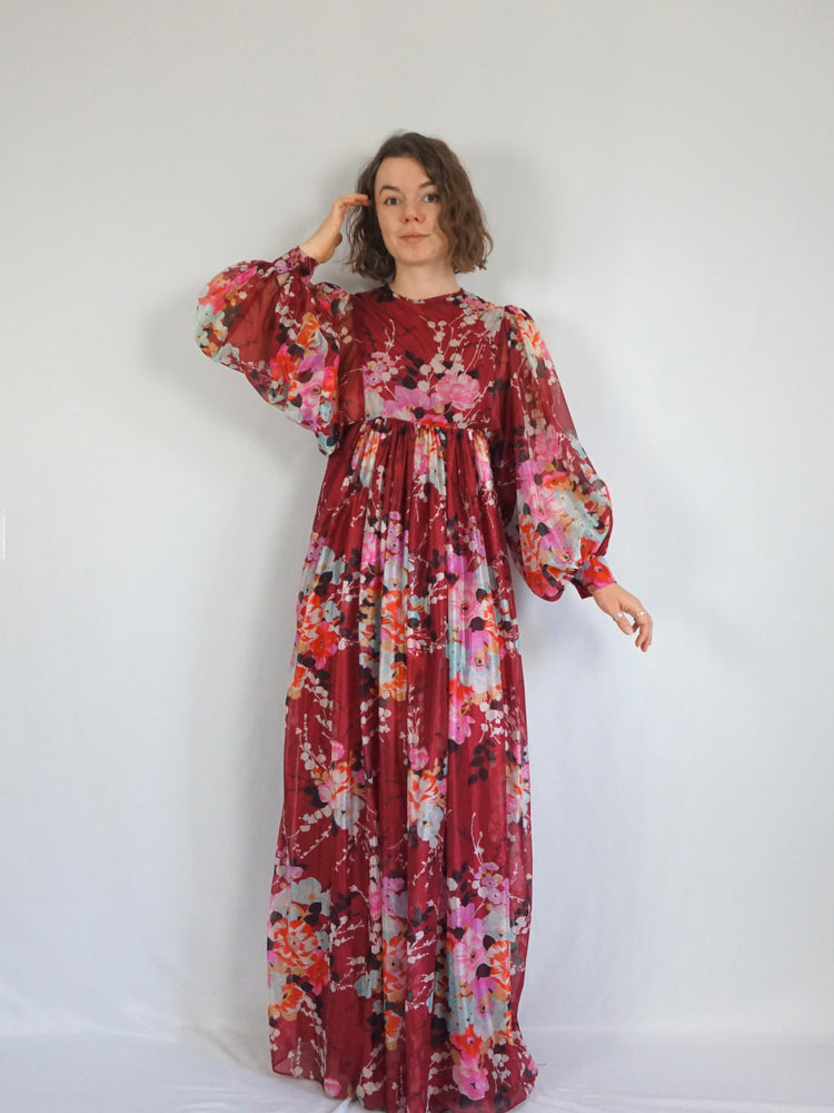 Deep Red Balloon Sleeve Dress - S