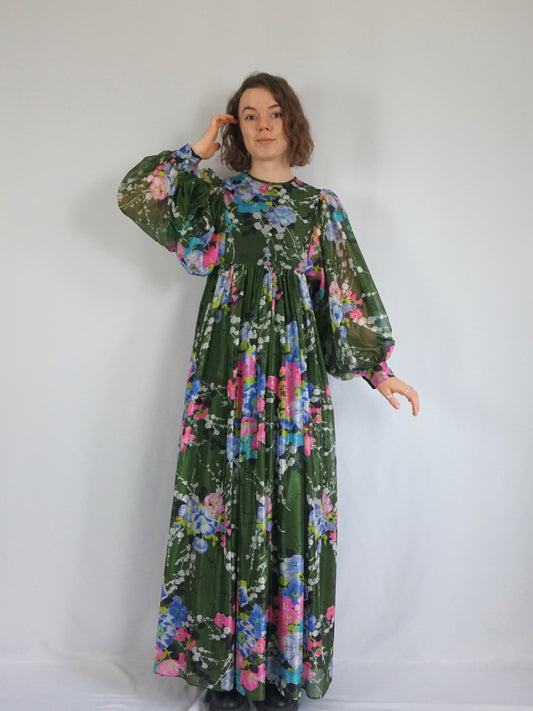 Forest Green Balloon Sleeve Dress - S