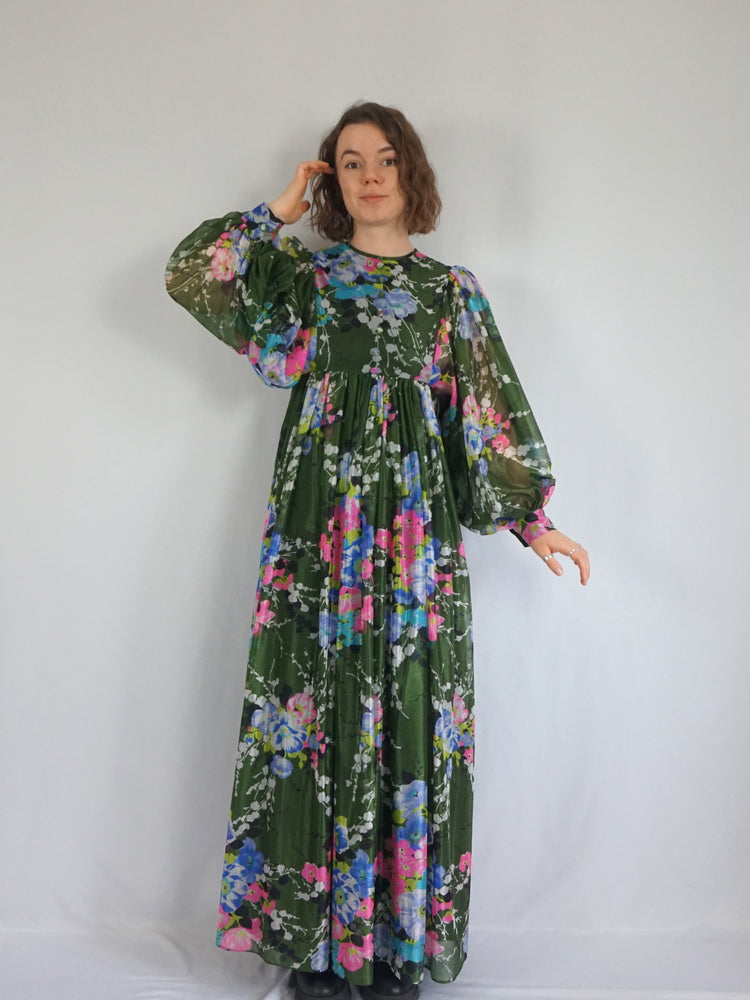 Forest Green Balloon Sleeve Dress - S