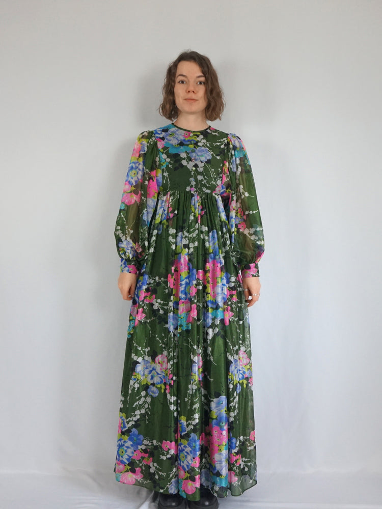 Forest Green Balloon Sleeve Dress - S