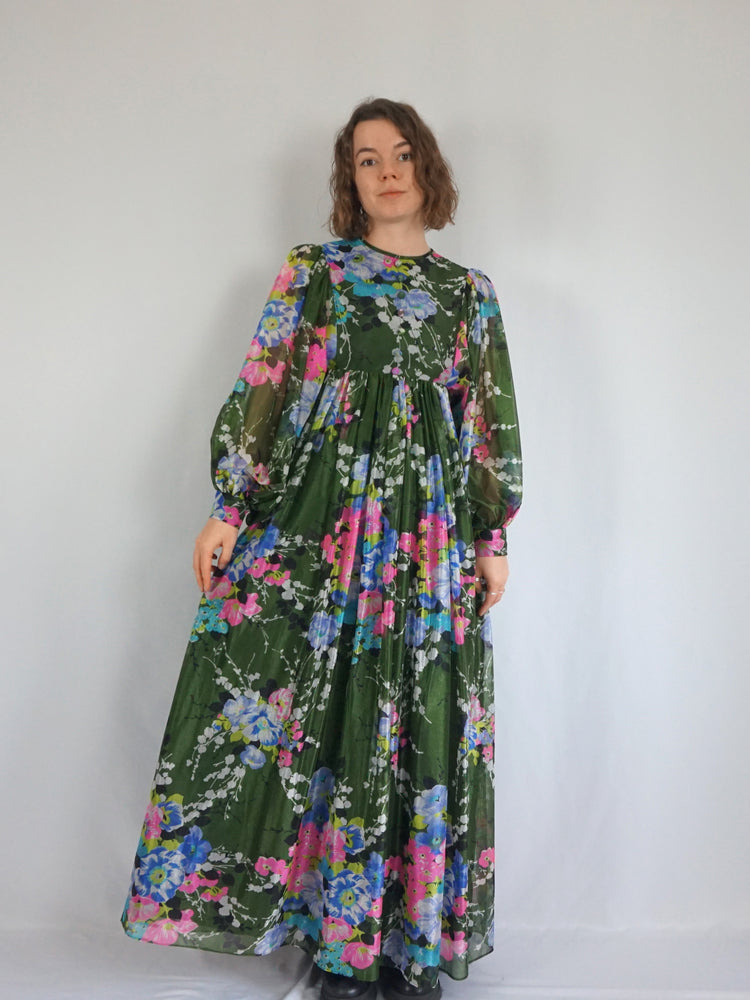 Forest Green Balloon Sleeve Dress - S