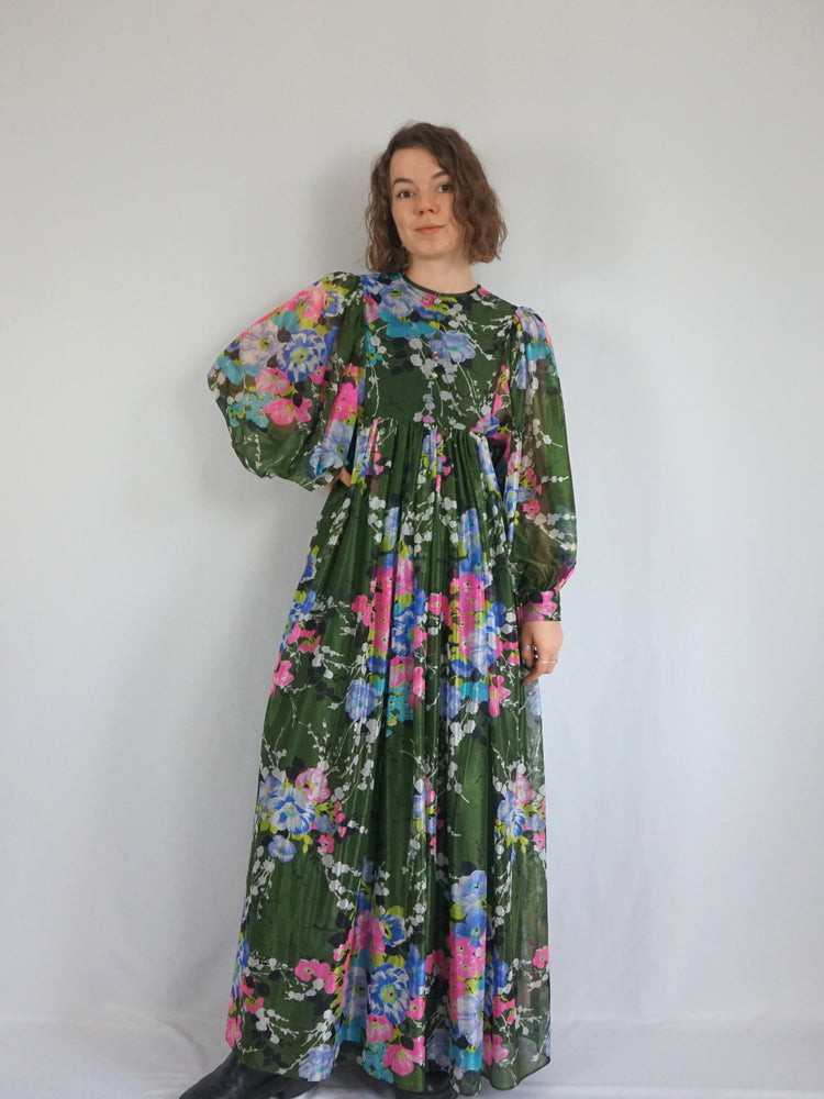 Forest Green Balloon Sleeve Dress - S