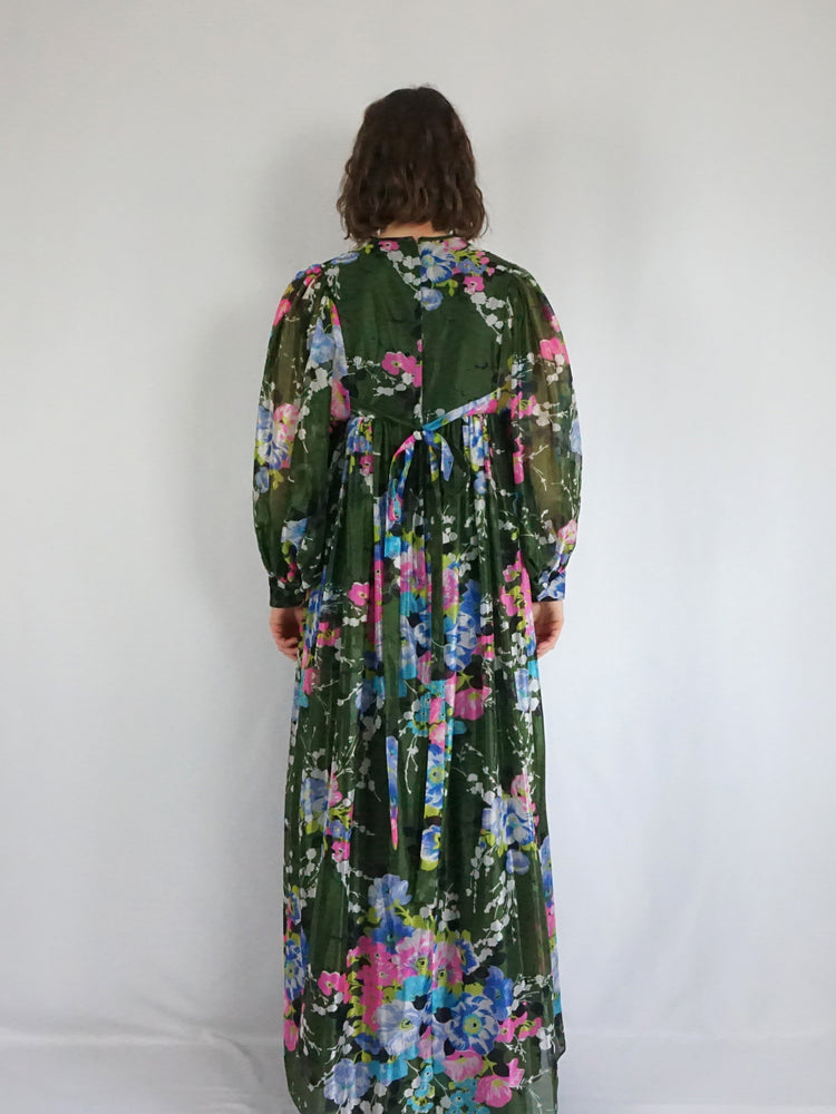 Forest Green Balloon Sleeve Dress - S