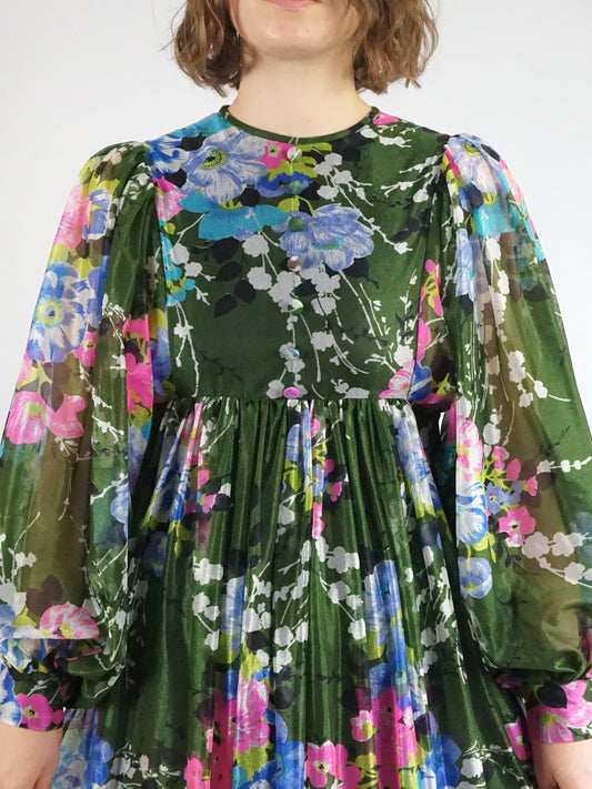 Forest Green Balloon Sleeve Dress - S