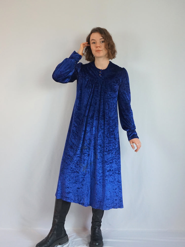 Crushed Velvet Smock Dress - S