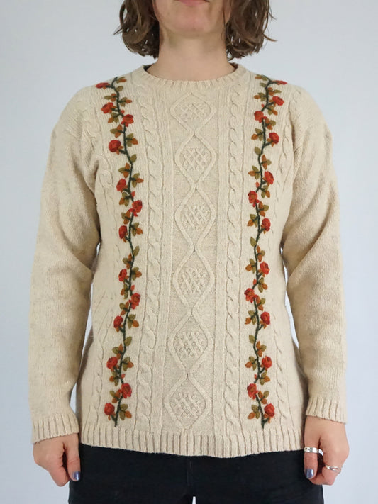 Sand Brown Embroidered Jumper - M