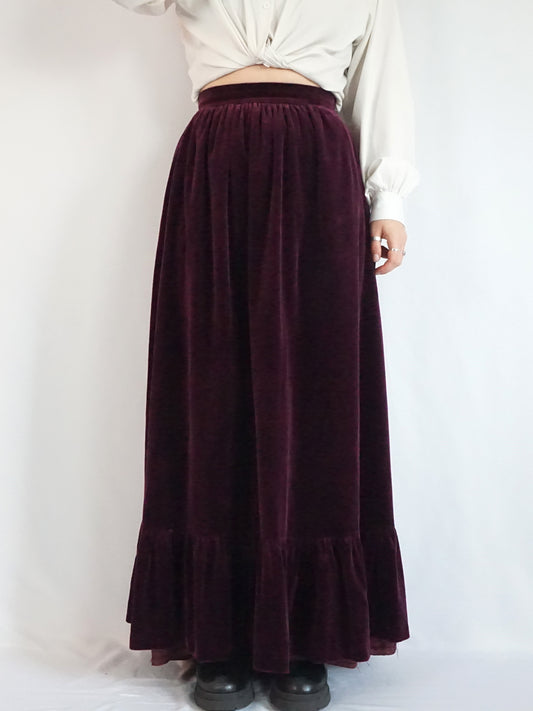 Wine Red Velvet Maxi Skirt - 26"