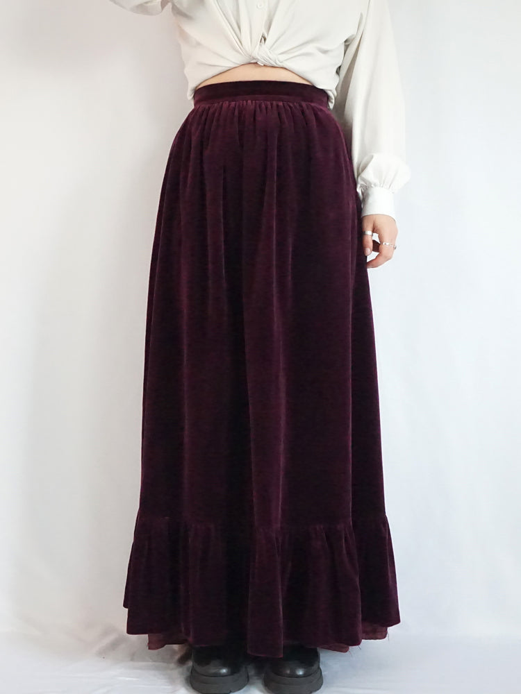 Wine Red Velvet Maxi Skirt - 26"