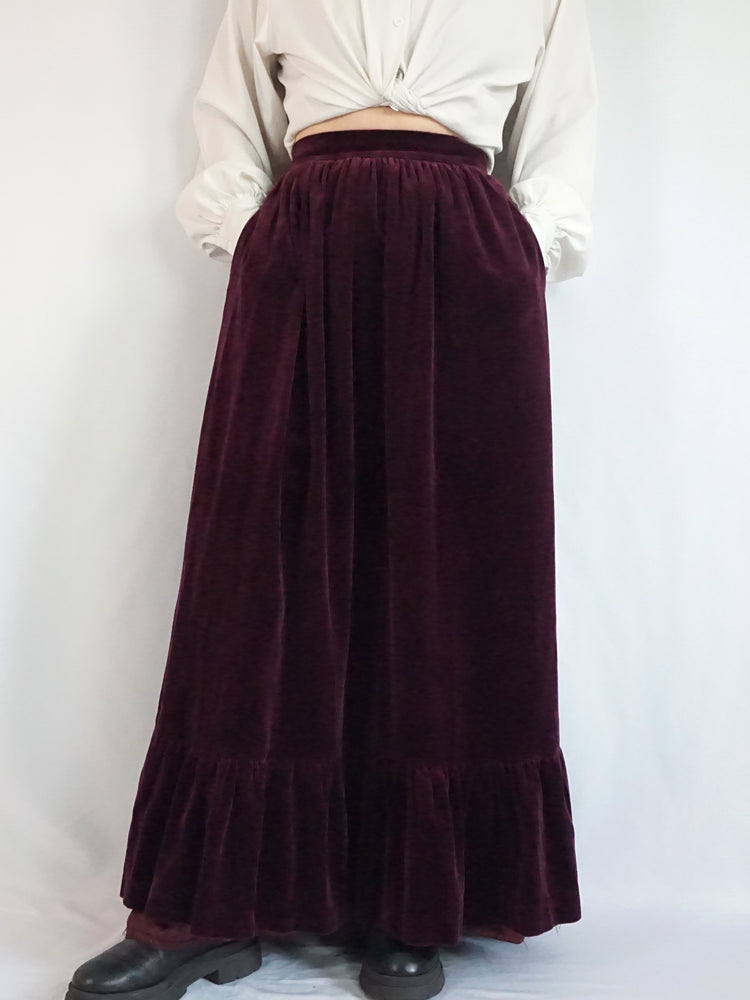 Wine Red Velvet Maxi Skirt - 26"
