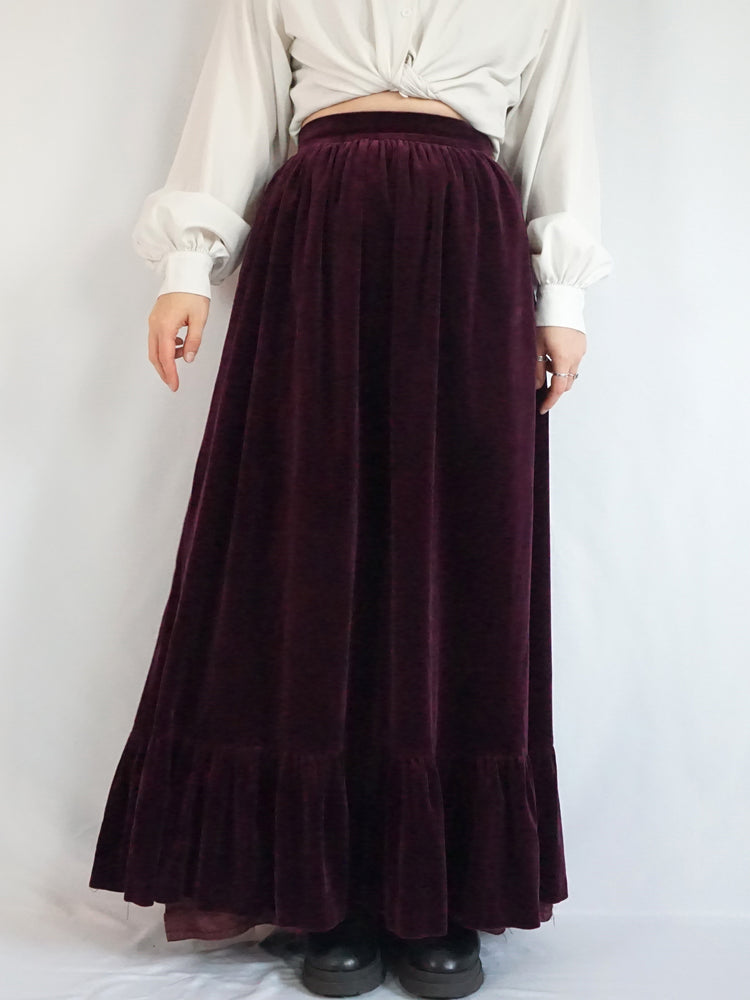 Wine Red Velvet Maxi Skirt - 26"