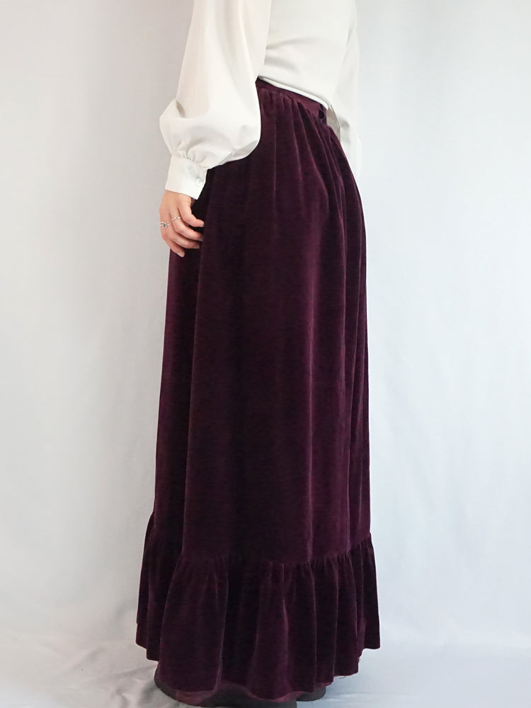 Wine Red Velvet Maxi Skirt - 26"