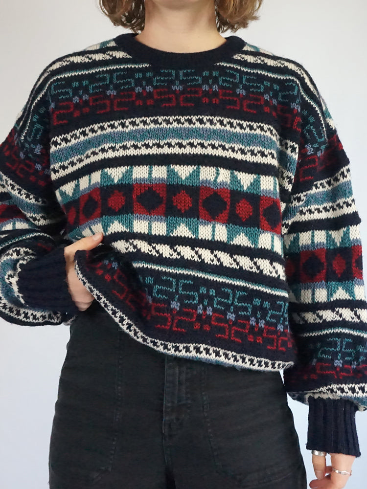 Navy & White Patterned Jumper - L