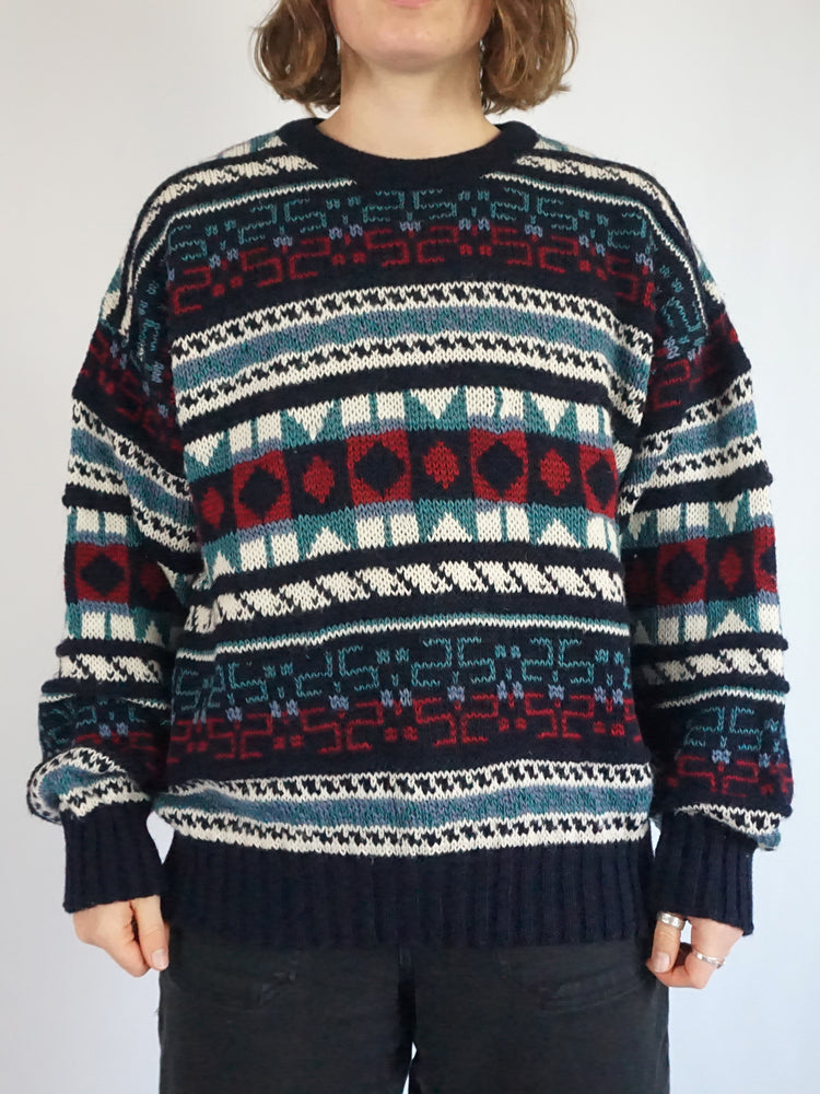 Navy & White Patterned Jumper - L