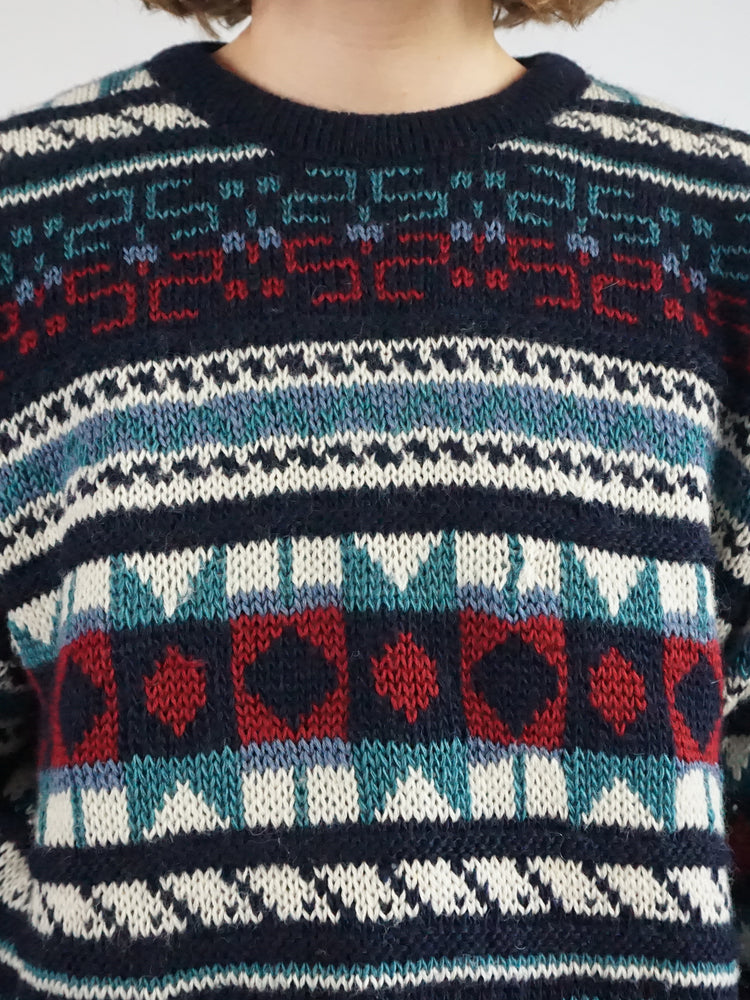 Navy & White Patterned Jumper - L