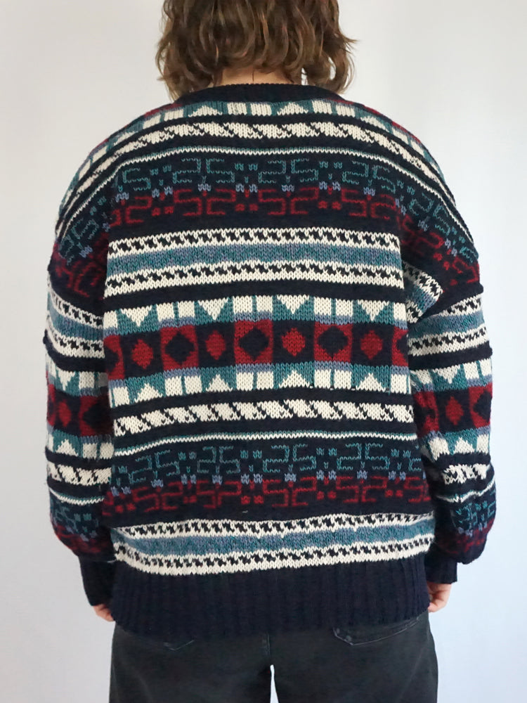 Navy & White Patterned Jumper - L