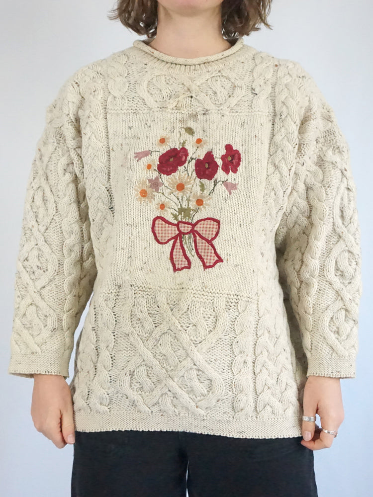 Floral Embroidered Wool Jumper - L