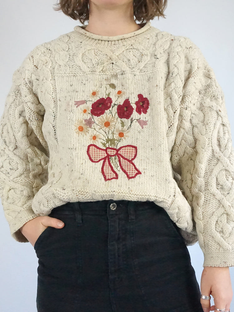 Floral Embroidered Wool Jumper - L