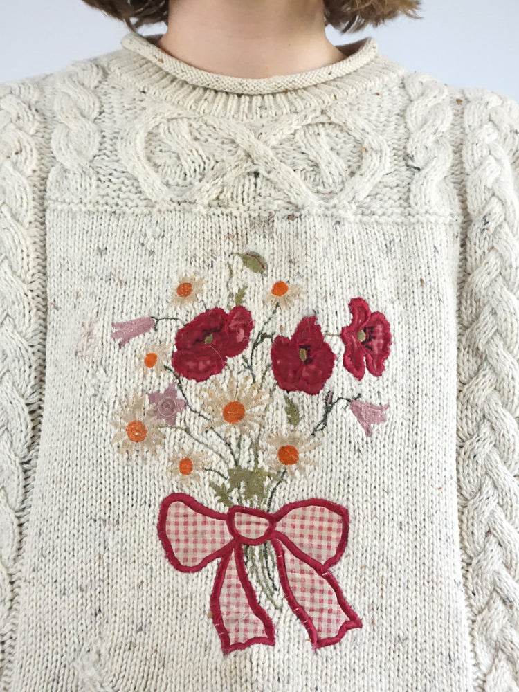 Floral Embroidered Wool Jumper - L