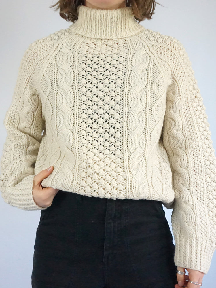 Cable Knit Turtleneck Jumper - M