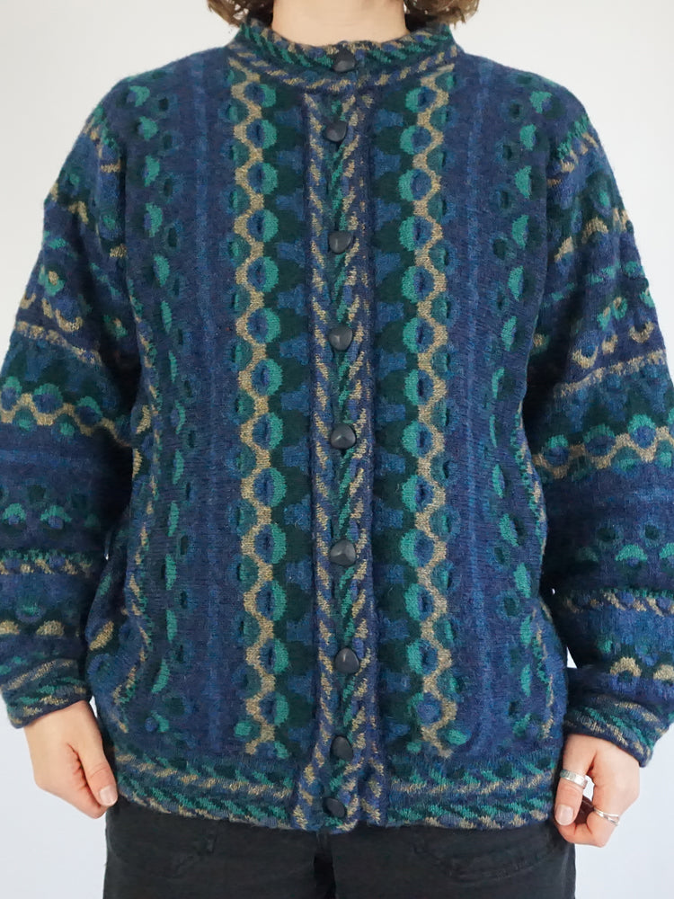 Blue & Green Patterned Cardigan - XL