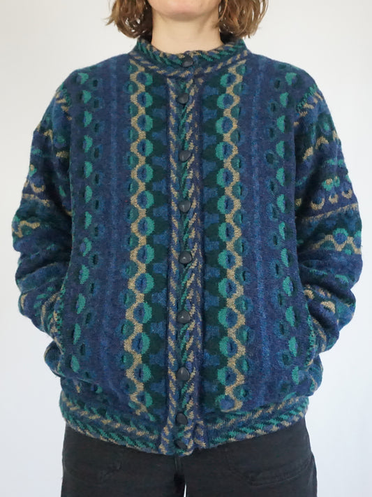 Blue & Green Patterned Cardigan - XL