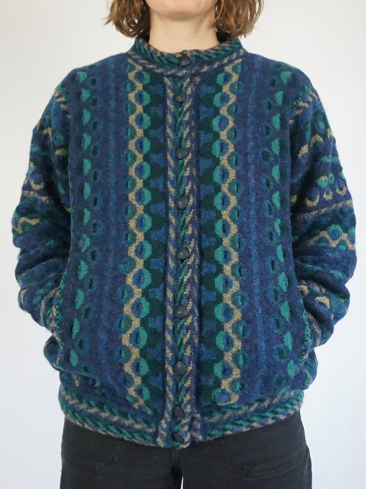 Blue & Green Patterned Cardigan - XL