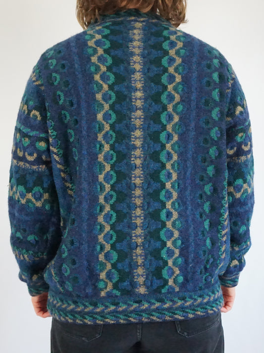 Blue & Green Patterned Cardigan - XL