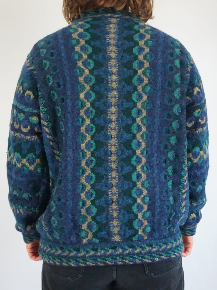 Blue & Green Patterned Cardigan - XL