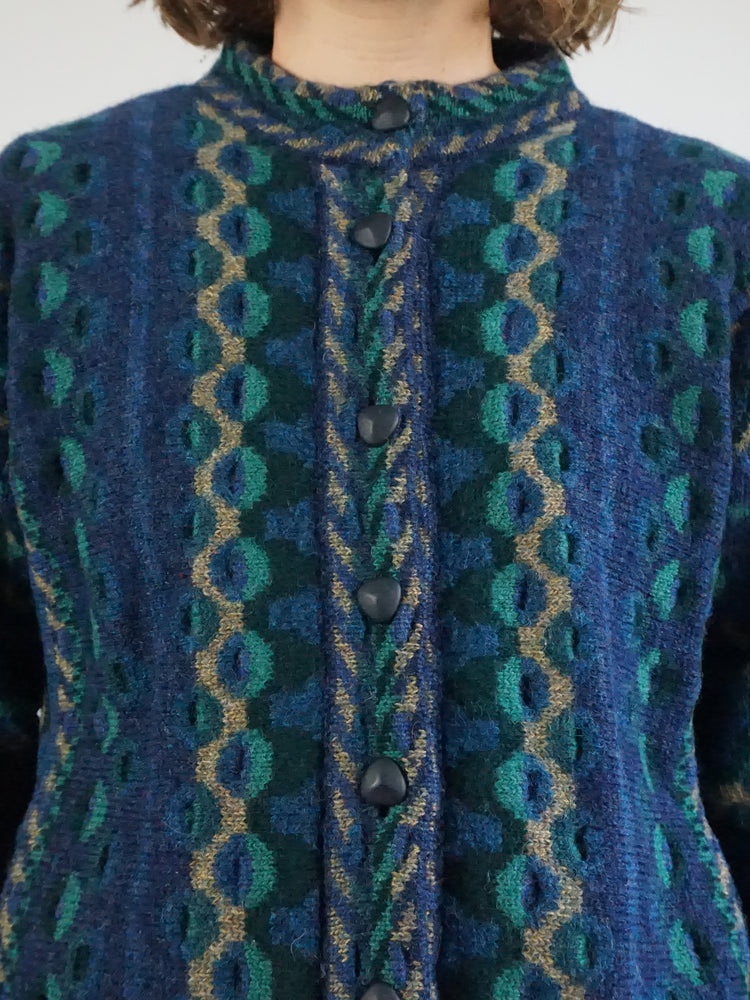 Blue & Green Patterned Cardigan - XL