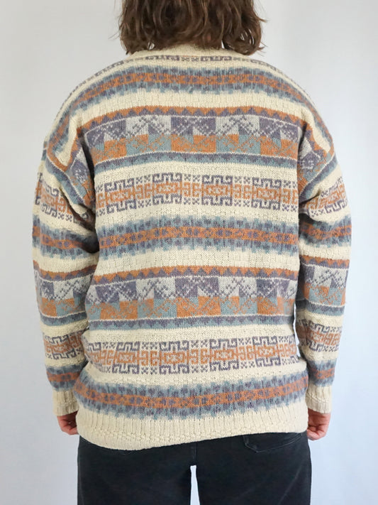Pastel Patterned Wool Jumper - L